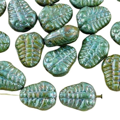 6pcs nébuleuse pourpre opaque de l'olivine vert olive turquoise plat trilobite marin fossile nouvell sku-34993