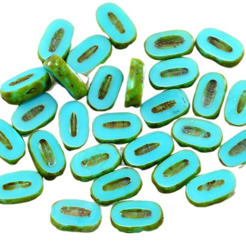 12pcs picasso bleu turquoise petit plat ovale de pétales table à la fenêtre couper le verre tchèque  sku-27340