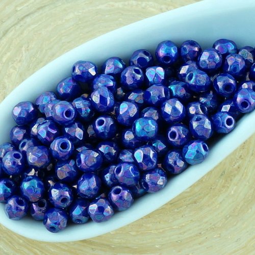 100pcs nébuleuse violet noir opaque bleu saphir ronde à facettes feu poli petite entretoise de verre sku-34561
