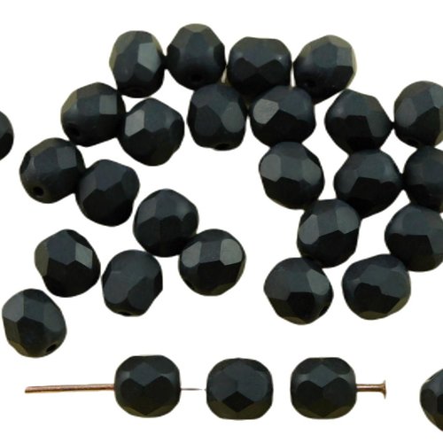 40pcs mat noir de jais verre tchèque ronde à facettes feu poli perles 6mm sku-31636
