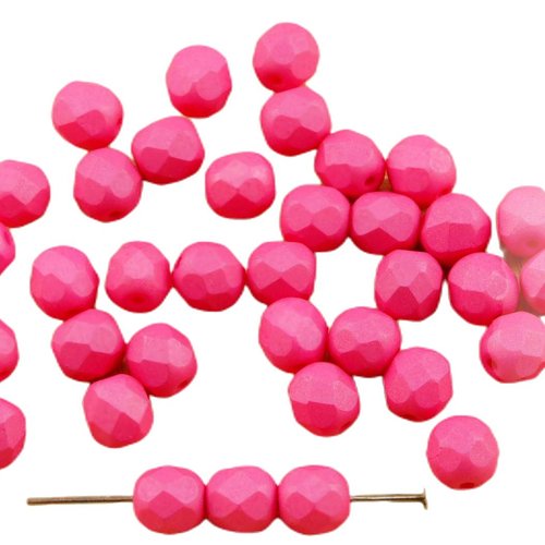 30pcs valentine rose pastèque soie mat de verre tchèque ronde à facettes feu poli perles 6mm sku-31606