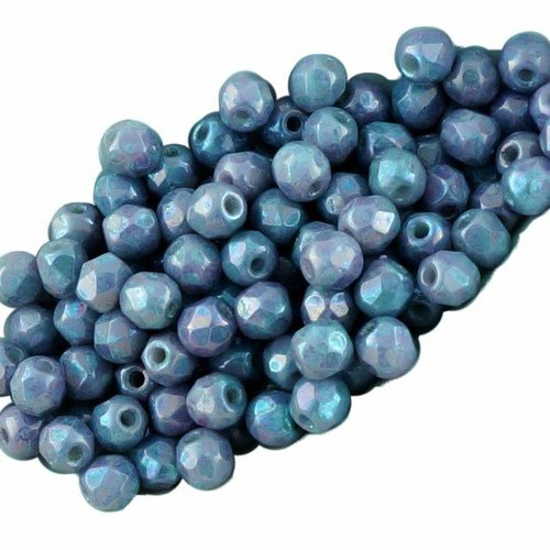 100pcs nébuleuse violet blanc albâtre opale ronde à facettes feu poli petite entretoise de verre tch sku-33089