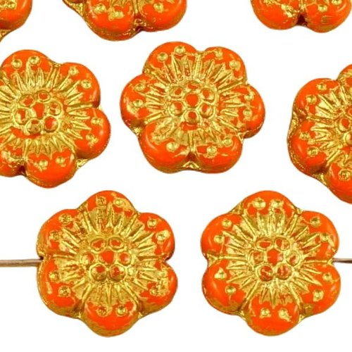 10pcs opaque la jacinthe d'orange or patine de lavage à plat monnaie rond anémone fleur soleil focal sku-35816