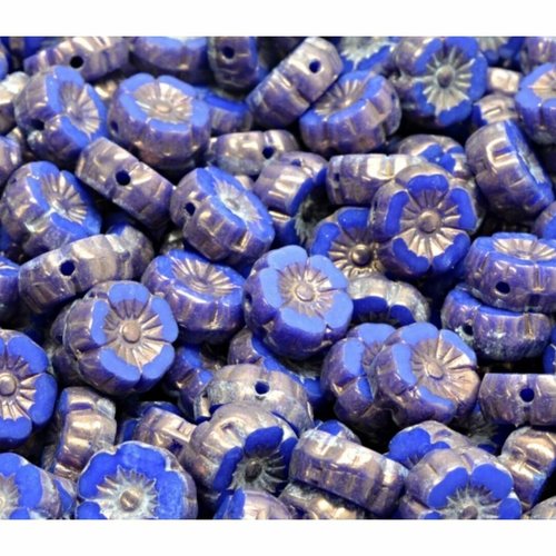 14pcs picasso opaque médium bleu sombre sapphire plate table sculptée coupe hawaiian fleur beads coi sku-942082