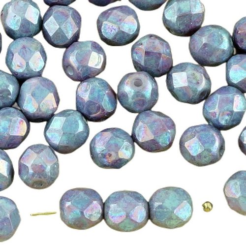 40pcs nébuleuse violet blanc albâtre opale ronde à facettes feu poli entretoise de verre tchèque per sku-33181