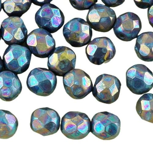 40pcs nébuleuse pourpre opaque gris gris ronde à facettes feu poli entretoise de verre tchèque perle sku-33182