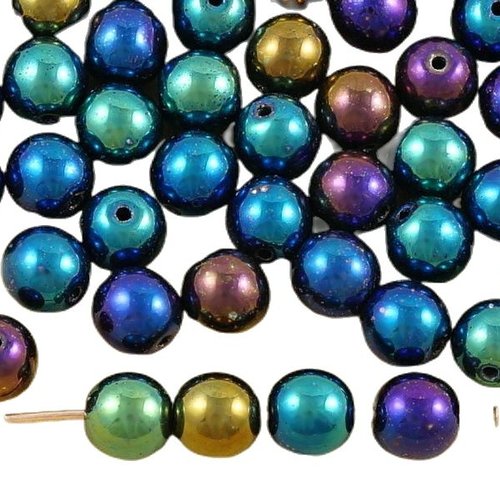 40pcs métallique iris bleu st patrick day tour druk entretoise de semences verre tchèque perles 6mm sku-35647