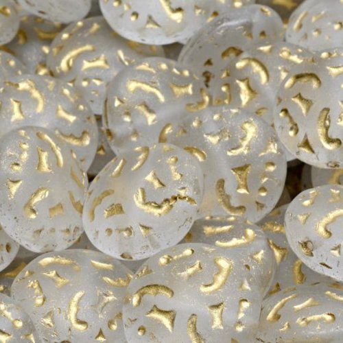 8pcs matte cristal d'or plat sculpté pièce de monnaie tablette rond beads verre tchèque 14mm sku-973060