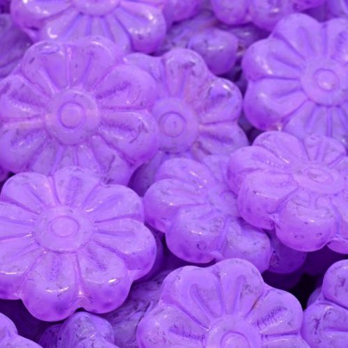 4pcs matte cristal luster purple daisy flower beads verre tchèque 18mm x18mm sku-984455