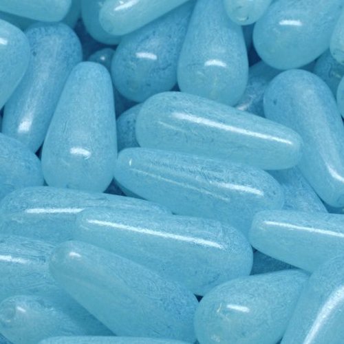 6pcs opal light blue long teardrop icicle teardrop beads verre tchèque 9mm x 20mm sku-984236