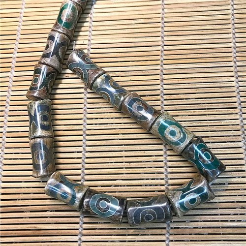 1pc brune vert dzi tibétain tube beads tibétain agate pierre précieuse naturelle grand bracelet foca sku-986653