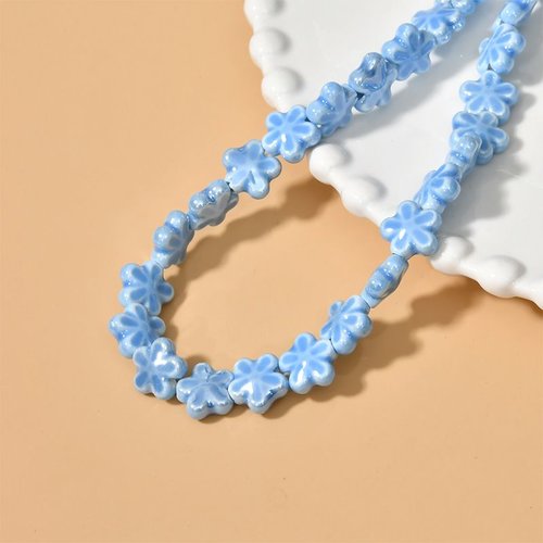 6pcs blue glazed porcelain beads flower stoving varnish porcelain 12mm sku-986072
