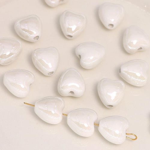6pcs bijoux blancs glacés porcelaine couleurs de cœur spacer stoving cœur varnish 12mm sku-986265