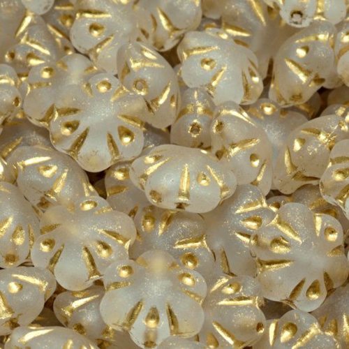 8pcs matte crystal gold folklore flower beads verre tchèque 11mm x 11mm sku-974985