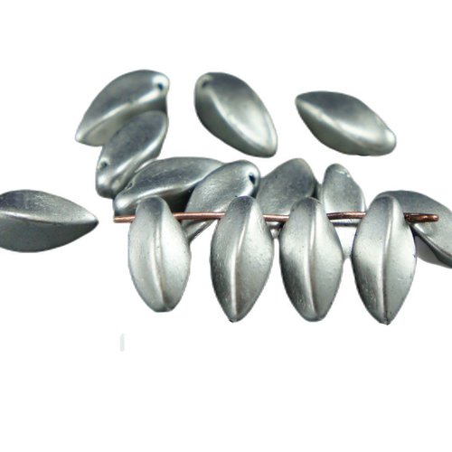 Matte silver pétale de fleur torsadée verre tchèque perles 6mm x 12mm 24pcs sku-26418