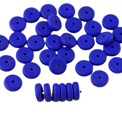 32pcs mat bleu foncé verre tchèque disque de perles rondes plates d'un trou la rondelle 8mm x 2 6 mm sku-28774