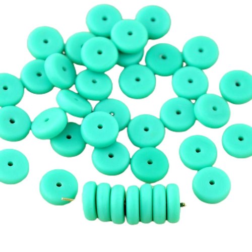 32pcs mat turquoise vert verre tchèque disque de perles rondes plates d'un trou la rondelle 8mm x 2  sku-28775
