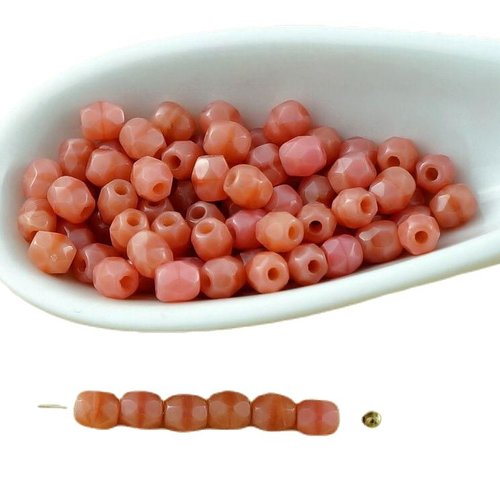 100pcs valentine rose opale ronde à facettes feu poli verre tchèque perles de petit écarteur 3mm sku-29171