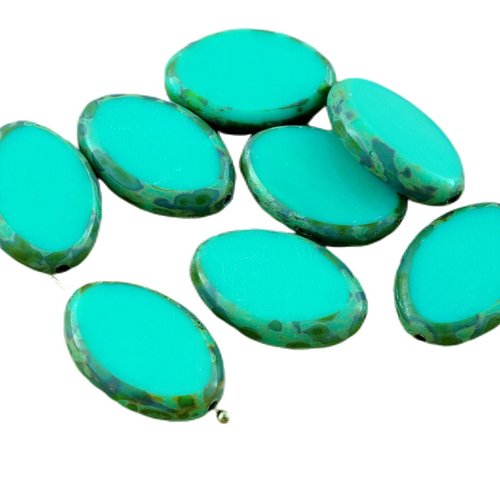 4pcs picasso turquoise vert grand plat ovale table à la fenêtre de coupe tchèque perles verre 20mm x sku-28599