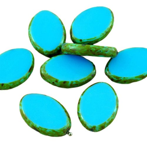 4pcs picasso bleu turquoise grand plat ovale table à la fenêtre de coupe tchèque perles verre 20mm x sku-28601