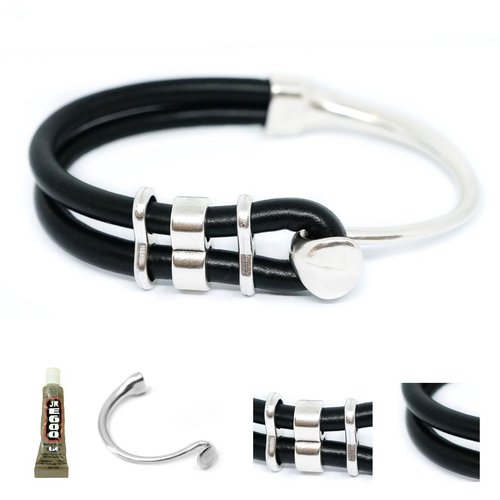 Bracelet 1 diy set kraftika jet noir cuir cordon faux pu 999 argent antique zamak métal et cordon cl sku-467845