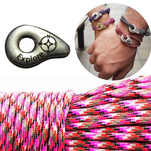 1 diy bracelet kraftika rose rayé explorer 999 argent antique plaqué métal zamak paracord des survie sku-259927