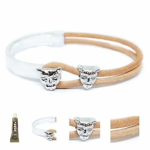 1 diy bracelet set kraftika light brown cowhide natural cuir 999 silver antique zamak métal et cordo sku-461614