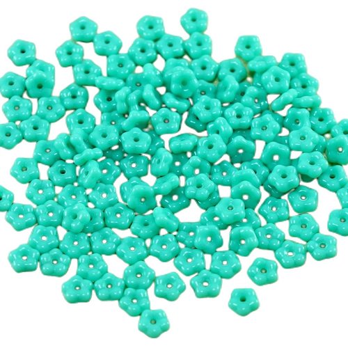 80pcs opaque turquoise green verre tchèque petite télévision ne-m'oubliez-pas de fleurs spacer perle sku-27381