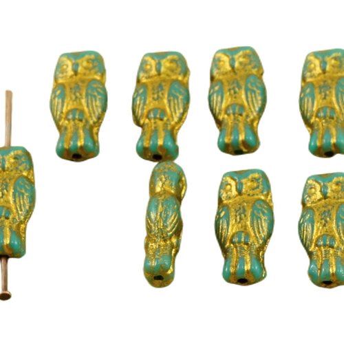 22pcs petit bleu turquoise vert or patine de lavage à deux faces verre tchèque chouette perles oisea sku-31752