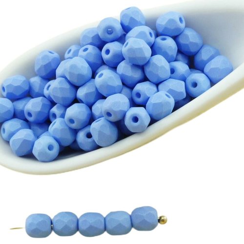 100pcs saphir bleu en soie mat de verre tchèque ronde à facettes feu poli petites perles d'entretois sku-31546