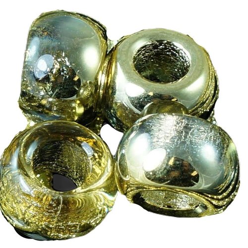 Or métallique en cristal tchèque ronde grand trou perles verre de 13 x 9 mm 4pcs sku-18695