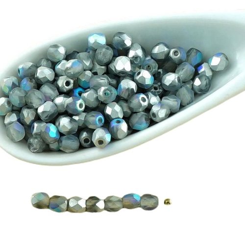 100pcs matte silver rainbow ronde verre tchèque perles à facettes feu poli petit écarteur 3mm sku-30266