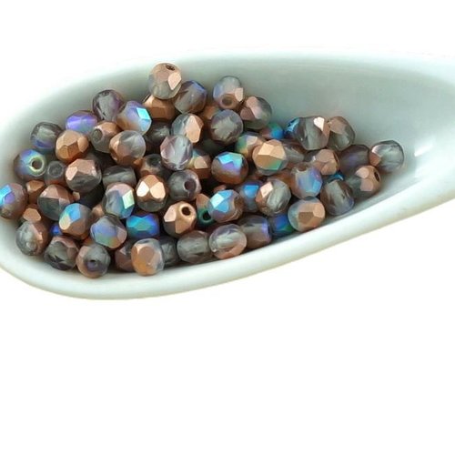 100pcs matte de cuivre arc-en-ciel ronde verre tchèque perles à facettes feu poli petit écarteur 3mm sku-30274