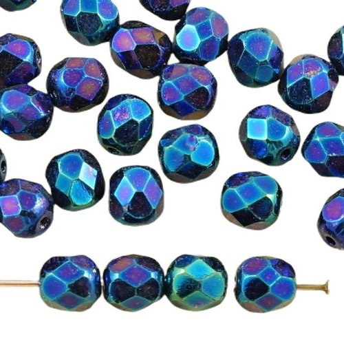 40pcs bleu métallisé violet rainbow iris ronde à facettes feu poli entretoise de verre tchèque perle sku-35519