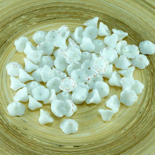 40pcs blanc opaque ab demi-verre tchèque bell fleur de perle bouchons 7mm x 5mm sku-26742