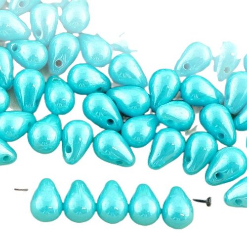 40pcs opaque bleu turquoise de l'éclat d'une larme petite verre tchèque perles 4 mm x 6 sku-35045