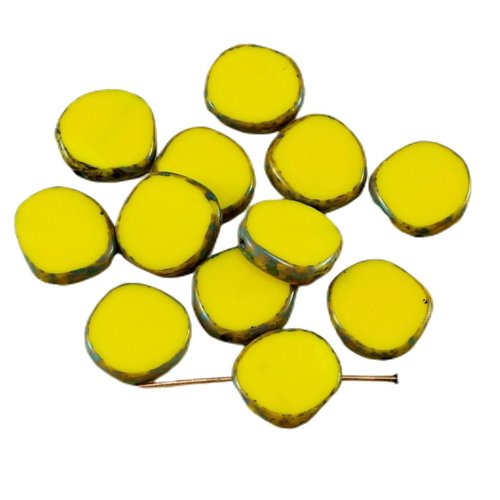 4pcs picasso jaune plat rond 8edge fenêtre de la table découpe pièce monnaie tchèque perles verre 15 sku-26767