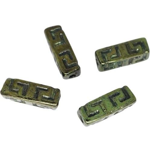 15 pièces métallisé vert celtique bloc rectangle tube perles grand trou de verre 15x5mm sku-921633