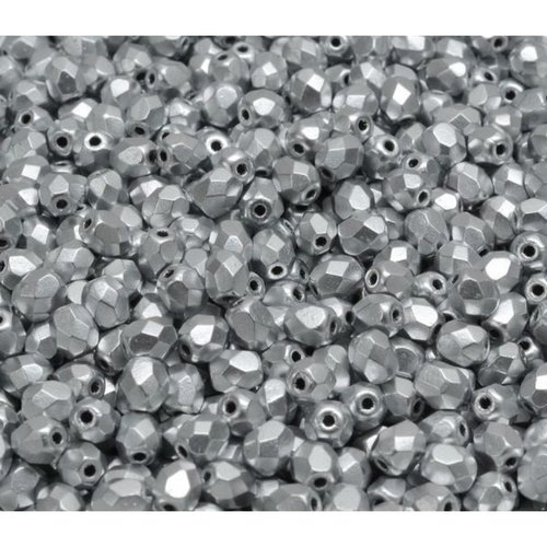 50pcs matte argent feu polissé rond faceted beads verre tchèque 5mm sku-942005