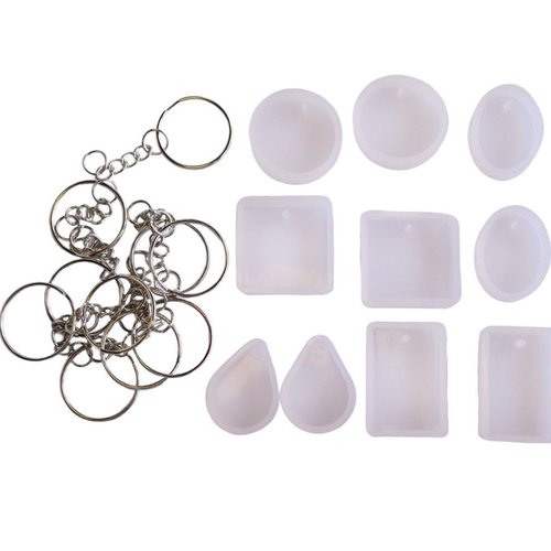 1set 20pcs diy époxy moule set de silicone pour bijoux pendants clés clap charms faisant plat résine sku-928048