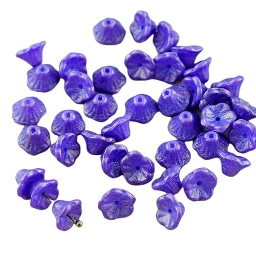 40pcs or briller violet verre tchèque bell fleur de perle bouchons 7mm x 5mm sku-28890