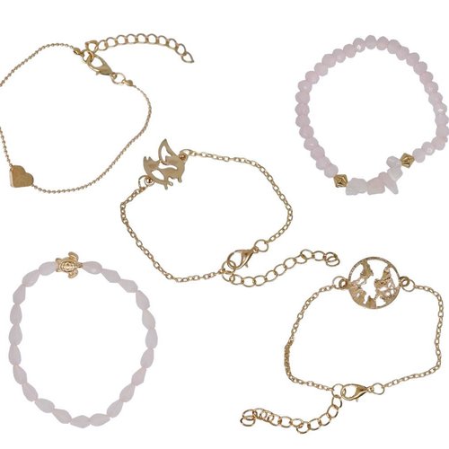 1 ensemble 5 pièces bracelet de perles rocaille multicouche en or rose cordon élastique mauvais œil  sku-757469