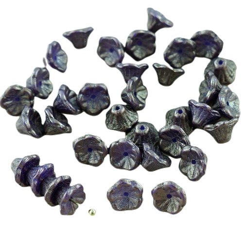 40pcs or briller marron violet verre tchèque bell fleur de perle bouchons 7mm x 5mm sku-28900