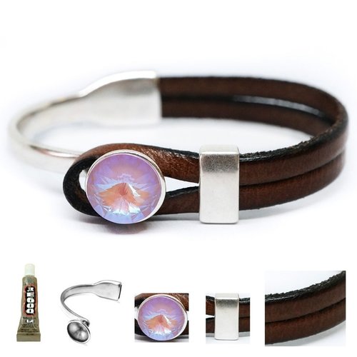 1 ensemble de bracelet kraftika marron cowhide naturel 999 zamak zamak plaqué argent métal lavande d sku-480708