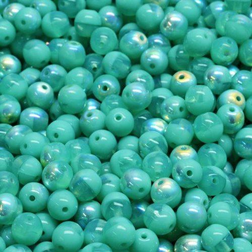 100pc turquoise opal luster ab half spacer beads round verre tchèque 4mm sku-986658