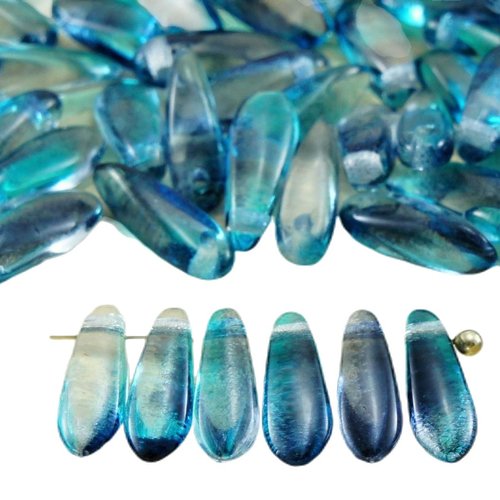 50pcs bleu cristal arc-en-ciel petit poignard à plat de feuilles verre tchèque perles 11mm x 3mm sku-32782