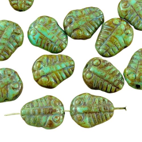 6pcs picasso brun opaque turquoise bleu bébé rustique plat trilobite marin fossile nouvelle forme d' sku-34983