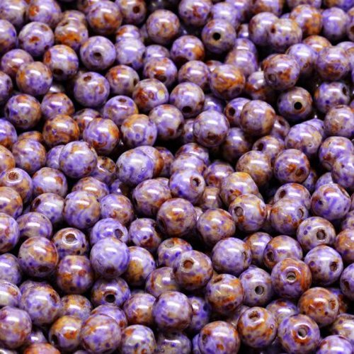 100pcs opale violet brun patine perles rondes en verre tchèque 4mm sku-944985