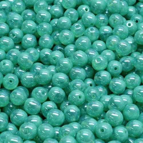 100pc turquoise opal luster spacer beads round verre tchèque 4mm sku-986659