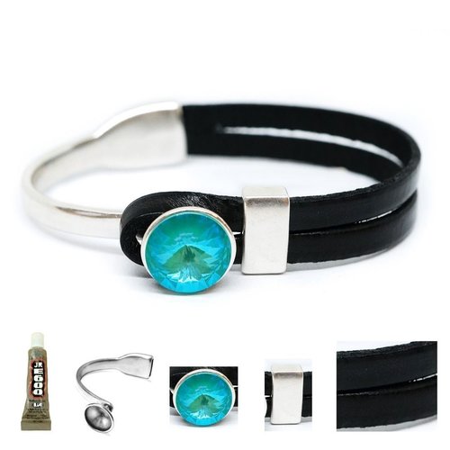 1 ensemble de bracelet kraftika black cowhide natural leather 999 zamak zamak métal plaqué argent la sku-480706